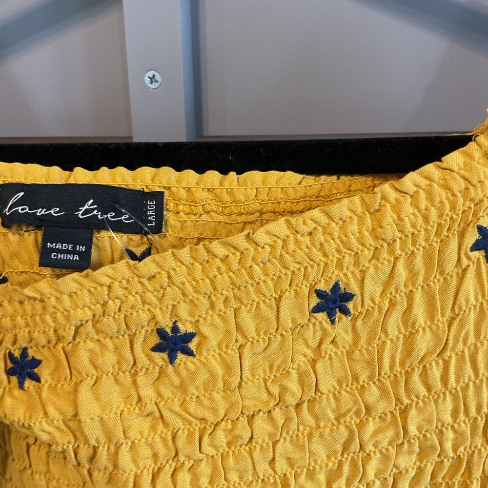 Love Tree Yellow Dress with Blue Accents